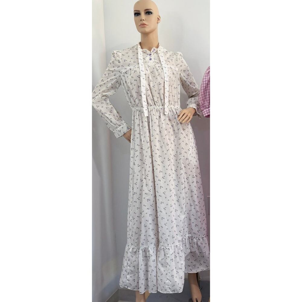 Vintage prairie cottage core maxi dress S,‎ milk maid, high neck